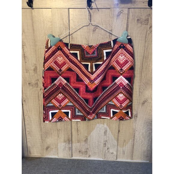 Merona Womens Mini Skirt Size 16 Pink Orange Geometric Pattern Summer - Picture 1 of 4